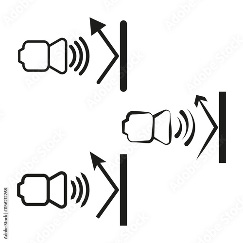 Sound reflection icons. Black and white graphics. Abstract soundwaves design. Vector audio elements.