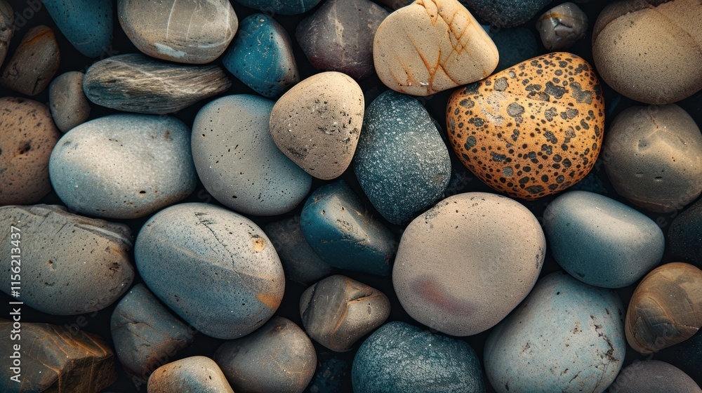 Close-up view of various colorful smooth stones. Close-up view of various colorful smooth stones.