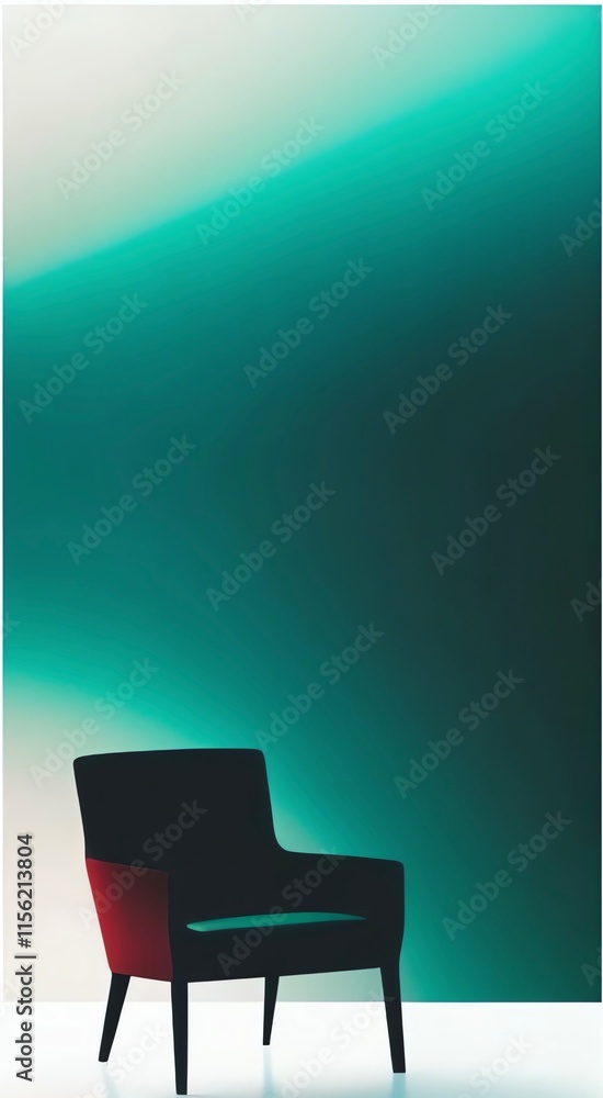 Fototapeta premium minimalist modern chair with gradient teal and white background, blank display board for branding or professional presentations