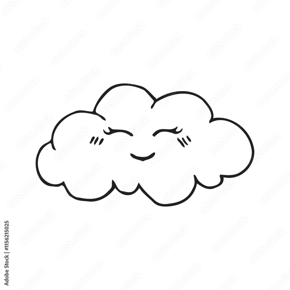 A minimalist cloud illustration with a smiling expression, drawn using simple black lines. This image gives a cheerful and friendly impression, suitable for representing happiness or a positive mood. A minimalist cloud illustration with a smiling expression, drawn using simple black lines. This image gives a cheerful and friendly impression, suitable for representing happiness or a positive mood.