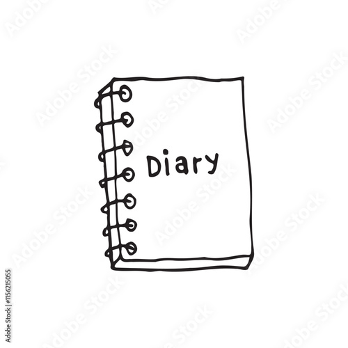 Minimalist style diary illustration, drawn with simple black lines. The book features a detailed cover and subtle lines that reflect a place to jot down memories, personal thoughts, or daily plans.