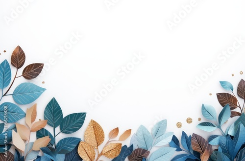 Elegant paper leaves border on white background.