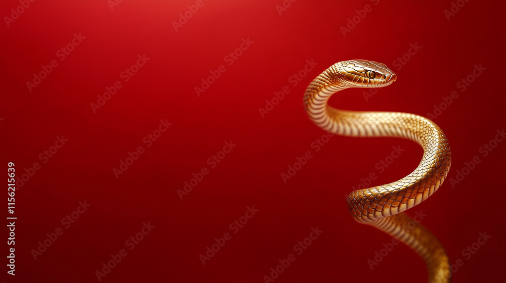 golden snake on red background, Chinese New Year concept golden snake on red background, Chinese New Year concept