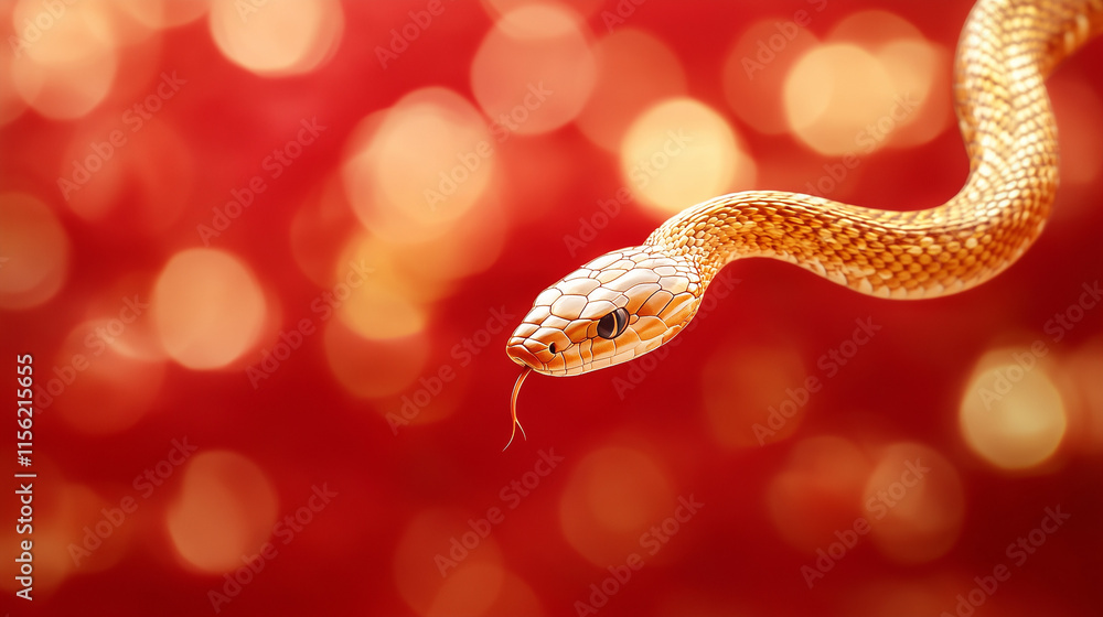 golden snake on red background, Chinese New Year concept golden snake on red background, Chinese New Year concept