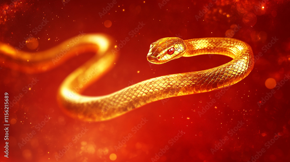 golden snake on red background, Chinese New Year concept golden snake on red background, Chinese New Year concept