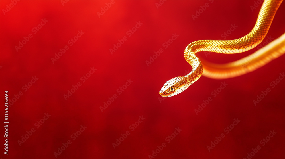 golden snake on red background, Chinese New Year concept golden snake on red background, Chinese New Year concept