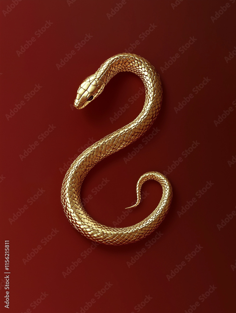 Obraz premium golden snake on red background, Chinese New Year concept