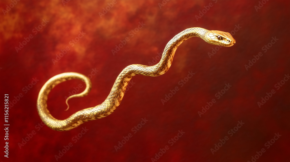 golden snake on red background, Chinese New Year concept golden snake on red background, Chinese New Year concept