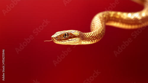 golden snake on red background, Chinese New Year concept photo