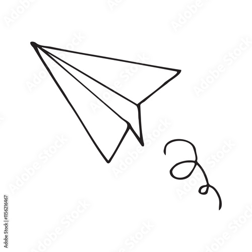 Minimalist style paper airplane illustration with simple black lines. This design symbolizes creativity, freedom, or light and passionate communication.