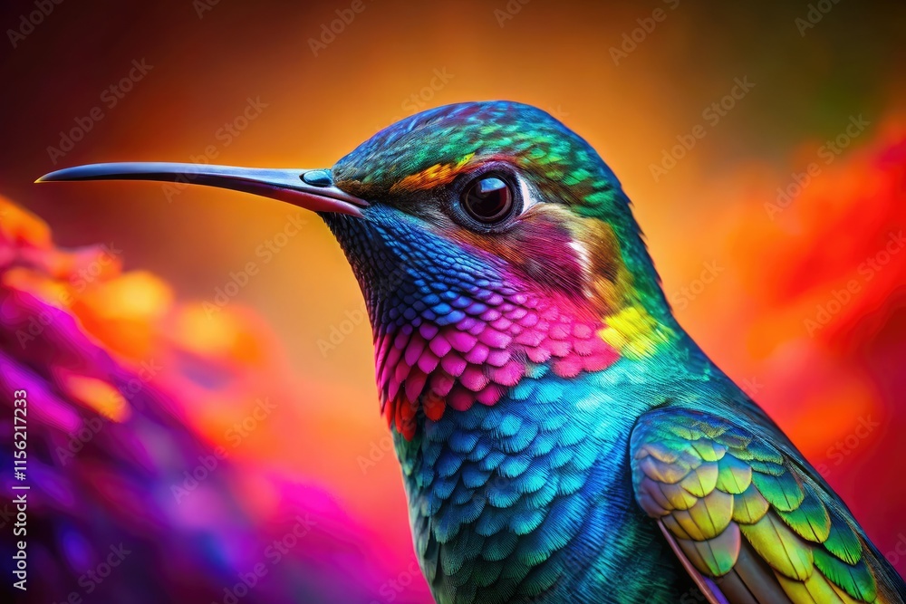 Fototapeta premium Vibrant Hummingbird Silhouette Portrait AI Art