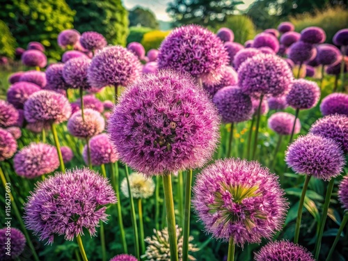 Vintage Allium Vineale in Rustic Garden - Aerial Photography photo