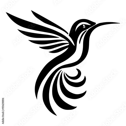 Black and white vector hummingbirdogo on a white background.