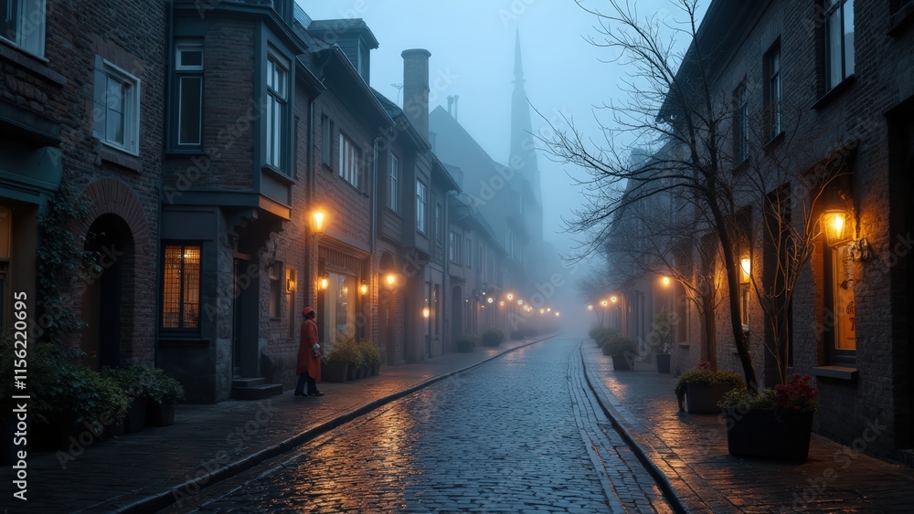 Misty Cobblestone Lane: A Nostalgic Evening in Bruges Misty Cobblestone Lane: A Nostalgic Evening in Bruges
