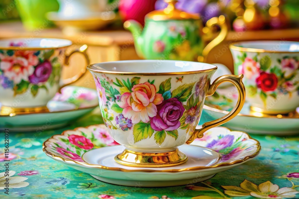 Fototapeta premium Vintage Tea Set: Elegant Porcelain Cup and Plate Dishware