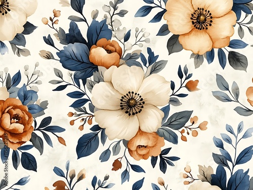 Watercolor Floral Pattern Elegant Blooms And Leaves Design