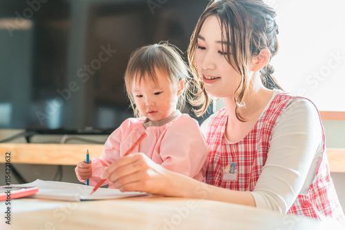 Cuadro en lienzo お絵描きする保育園・幼稚園・託児所・保育所で働く保育士・保母さん・ベビーシッター