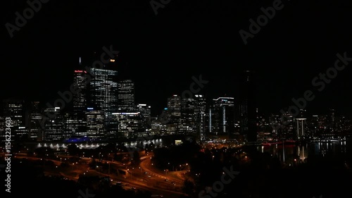 Wallpaper Mural cityscape of the waterfront in the CBD of Perth, capital of western Australia on the banks of swan river, with waterways and skyscrapers and glass facades on a bright sunny day at night. Torontodigital.ca
