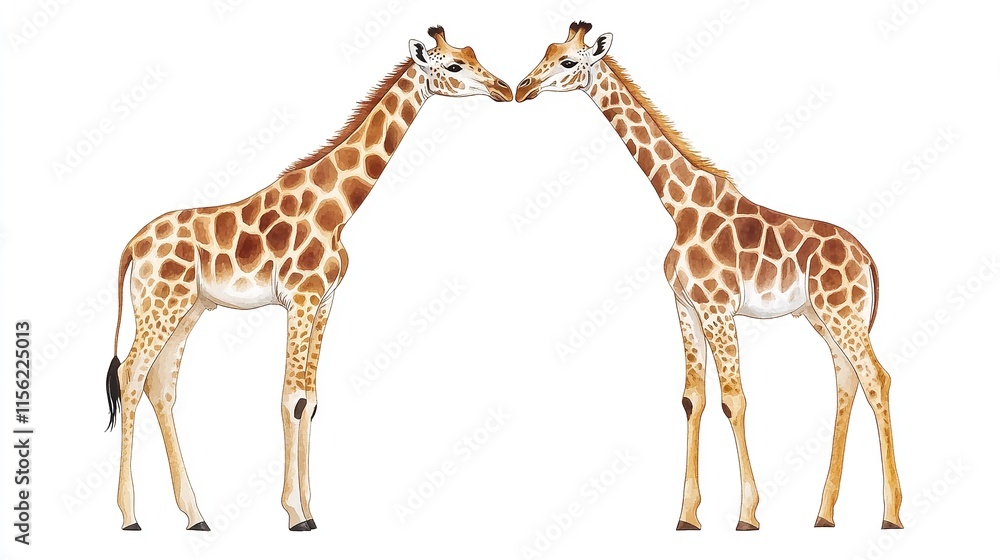 Naklejka premium Couple Giraffe Watercolor Isolated on Transparent Background.