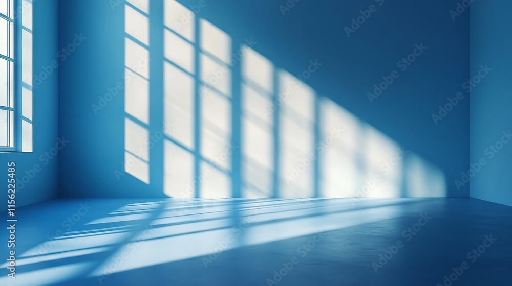 A minimalist room with a blue background, soft shadows, smooth reflective flooring, and long shadows cast by the light above. A serene and elegant atmosphere, emphasizing simple and clean design. A minimalist room with a blue background, soft shadows, smooth reflective flooring, and long shadows cast by the light above. A serene and elegant atmosphere, emphasizing simple and clean design.