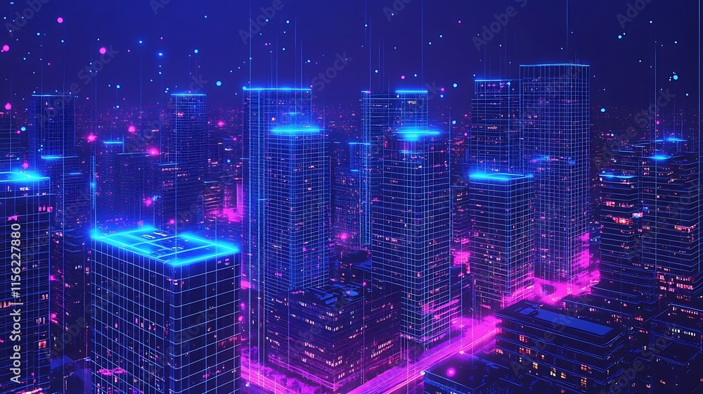 Neon Cityscape: A Futuristic Digital Metropolis at Night Neon Cityscape: A Futuristic Digital Metropolis at Night