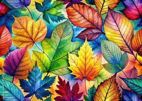 Wallpaper Mural Watercolor Leaves  Pattern Silhouette Photography AI Art Torontodigital.ca