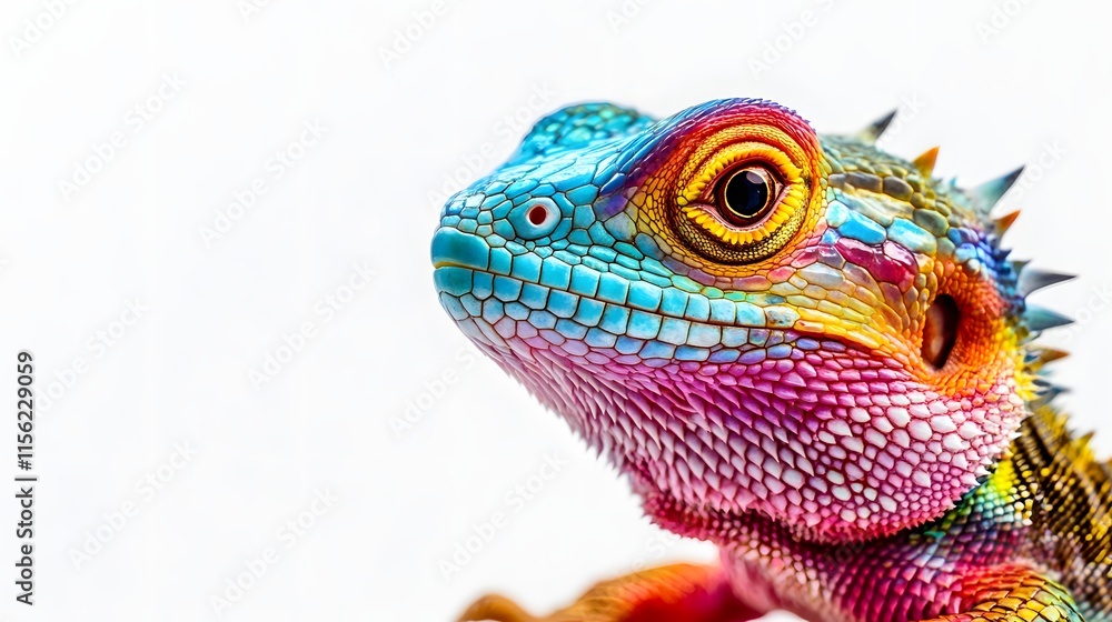 Fototapeta premium Vibrant Rainbow Colored Lizard Portrait Close Up
