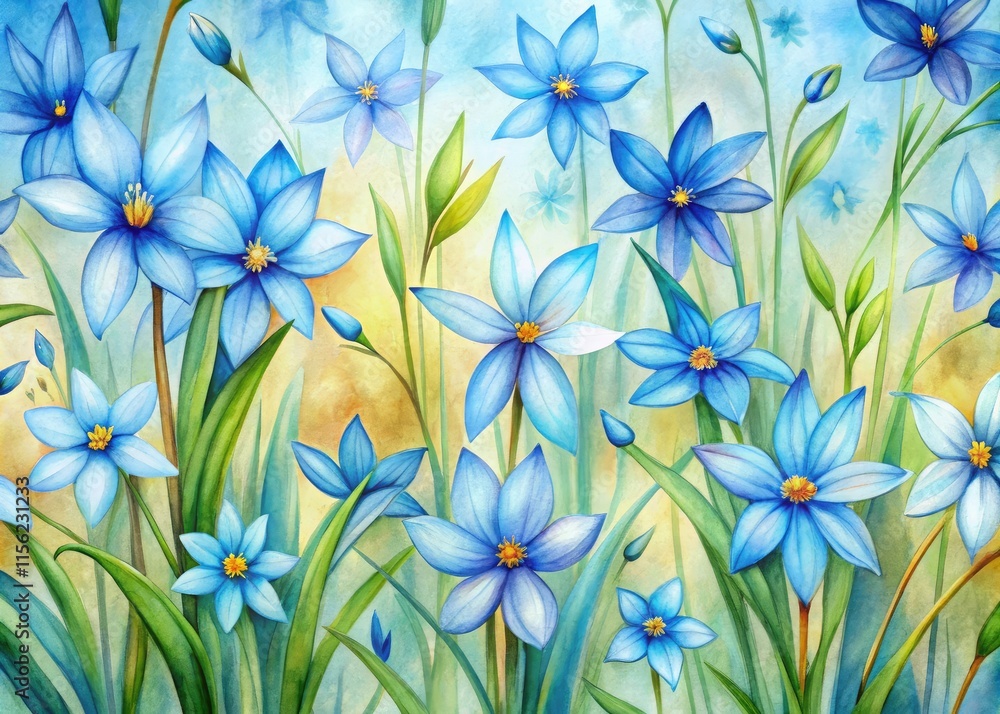 Obraz premium Watercolor Spring Wild Bluets Pattern Landscape