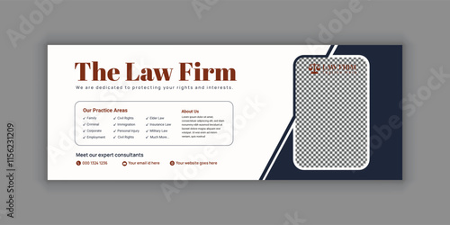 Law Services Social Media Banner Design or Law Consulting Online Banner Template and Flat Law Firm Advertising  Facebook Cover and Horizontal banner template