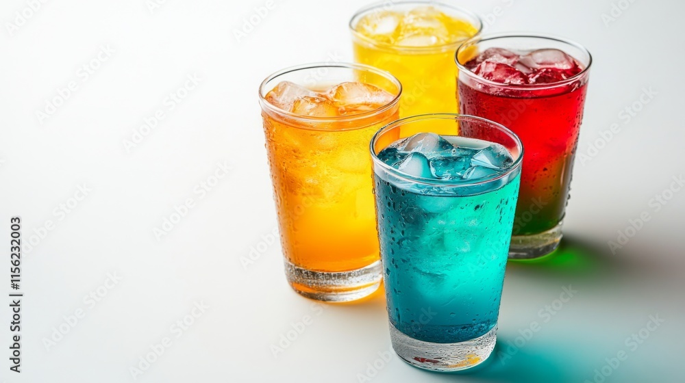 Colorful Drinks in Glasses on White Background Colorful Drinks in Glasses on White Background