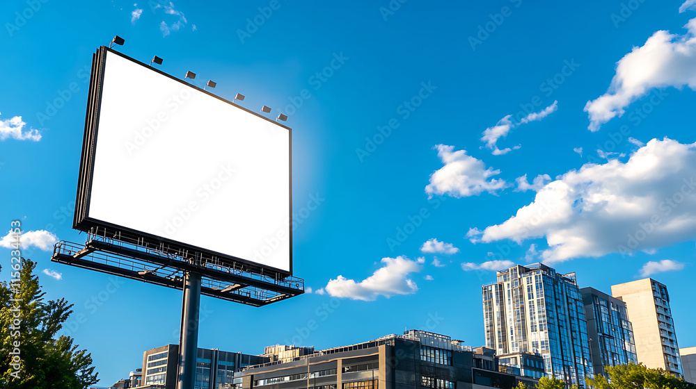 Billboard for mockup with white screen. behind City background cloud Billboard for mockup with white screen. behind City background cloud