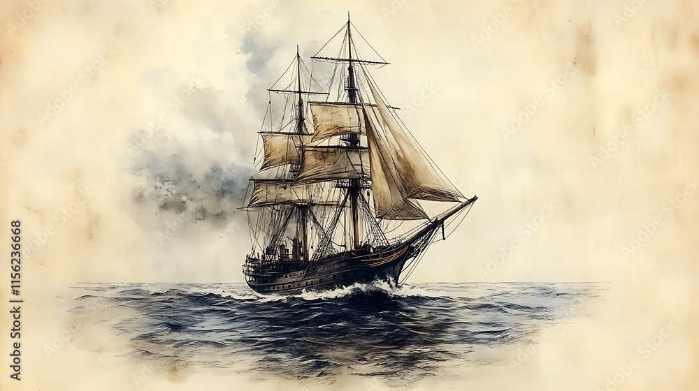 Fototapeta premium Majestic Sailing Ship Navigating Ocean Waters