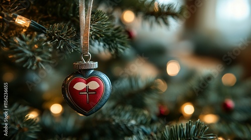 Heart Shaped Ornament Hanging On Christmas Tree