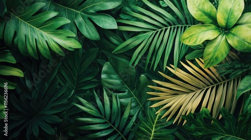 Wallpaper Mural Blurred bokeh concept. A lush arrangement of green tropical leaves in various shades and textures. Torontodigital.ca