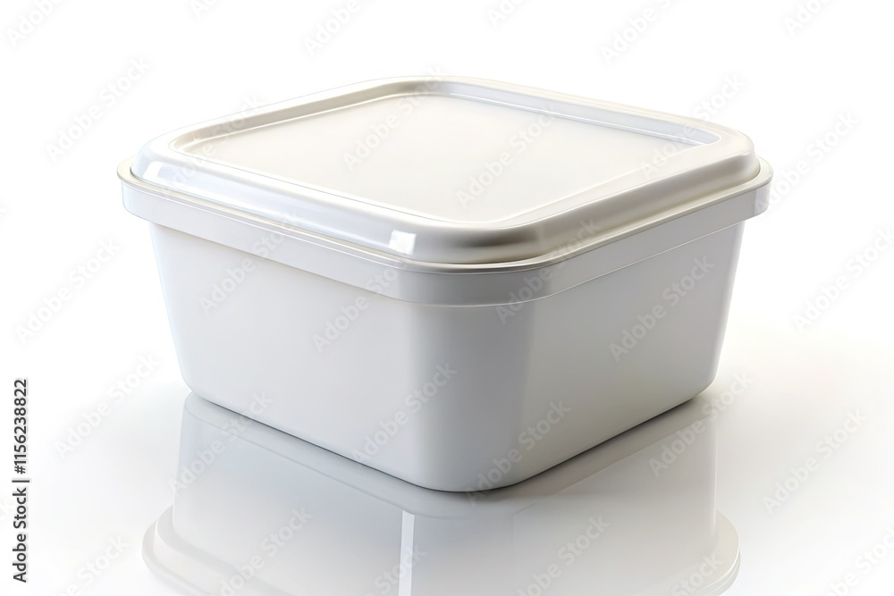 Clean, isolated product image: a white plastic container in low-light studio conditions. Clean, isolated product image: a white plastic container in low-light studio conditions.