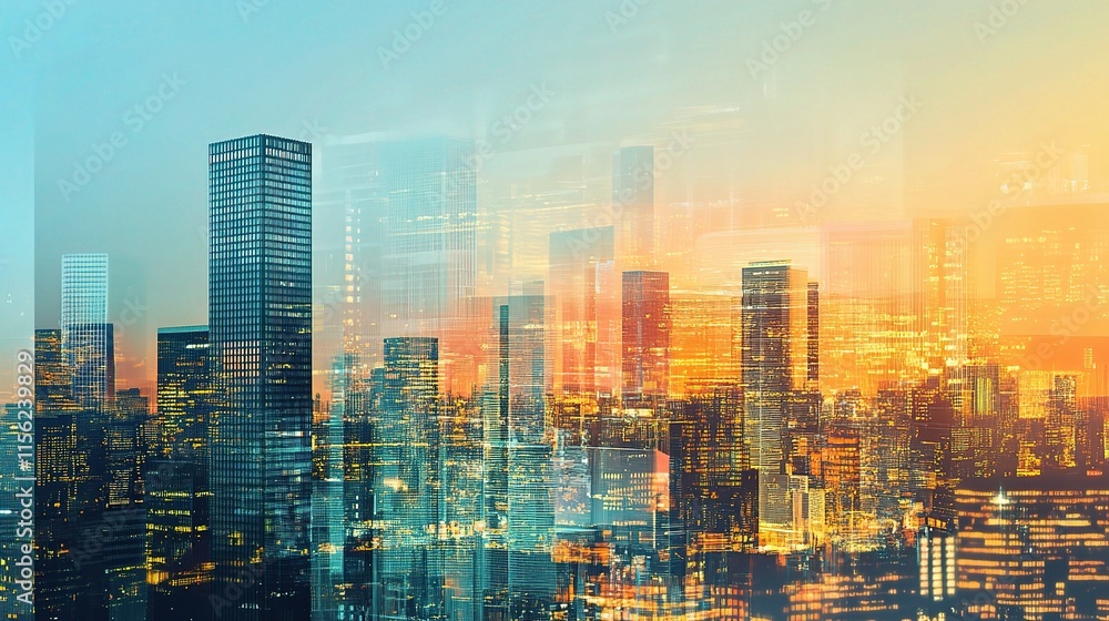 Abstract City Skyline with Modern Buildings in Vibrant Colors Abstract City Skyline with Modern Buildings in Vibrant Colors