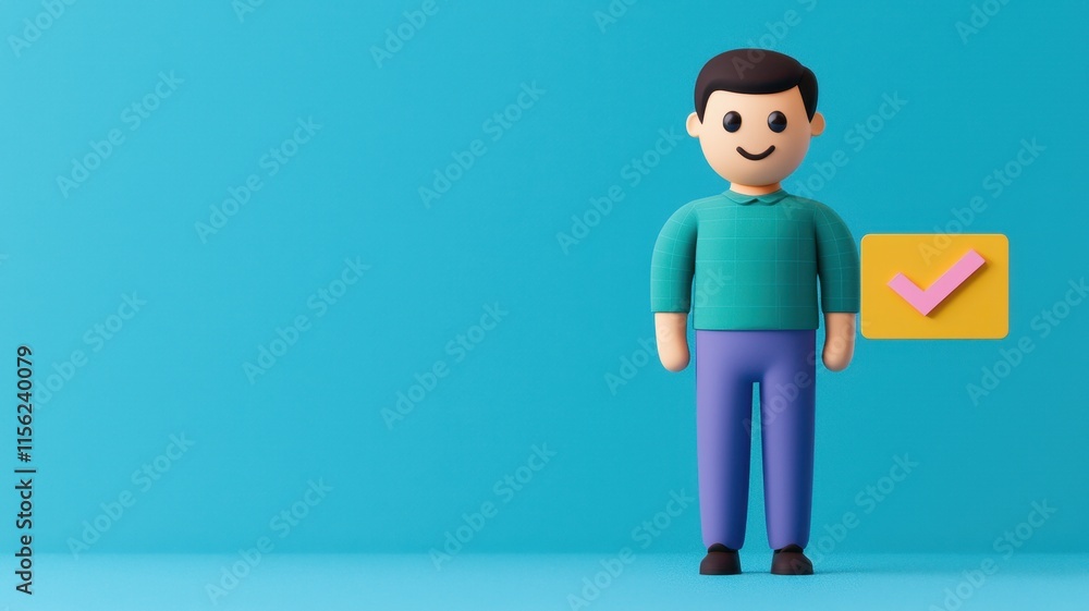 3D Cartoon Man Holding Checkmark Approval Confirmation Icon 3D Cartoon Man Holding Checkmark Approval Confirmation Icon