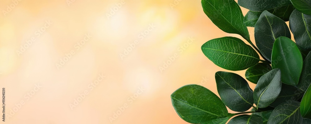 Blurred bokeh concept. Fresh green leaves against a soft, warm background, perfect for nature themes. Blurred bokeh concept. Fresh green leaves against a soft, warm background, perfect for nature themes.