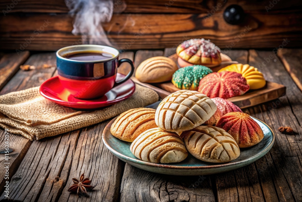 Mexican conchas and coffee: a rustic bakery's delightful morning.