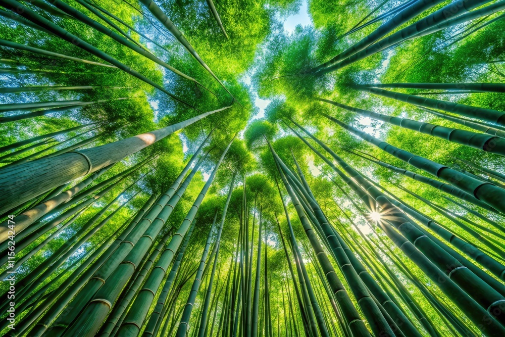 Overhead view: a dense, green bamboo forest blankets the scene, showcasing its textured leaves and tropical richness. Overhead view: a dense, green bamboo forest blankets the scene, showcasing its textured leaves and tropical richness.
