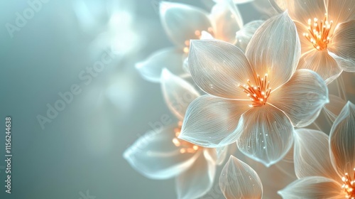 Minimal floral concept. Delicate flowers softly illuminated, showcasing their ethereal beauty and tranquility.