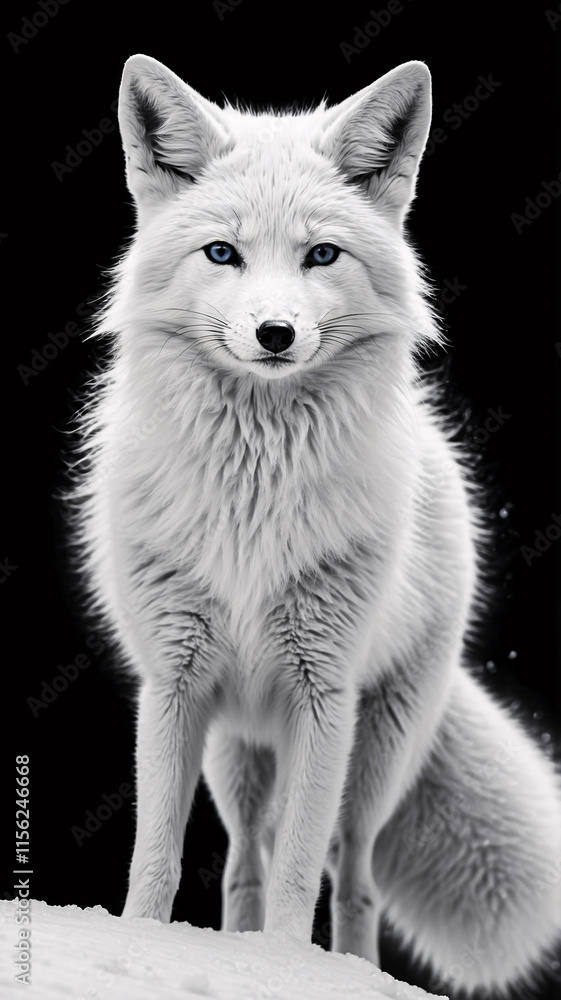 Fototapeta premium Majestic Black and White Wild Wolf in Snow Captured in Intricate Pencil Sketch with Stunning Fur