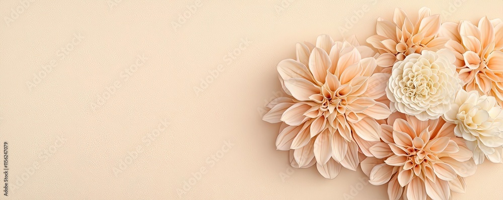 Naklejka premium Minimal floral concept. A beautiful arrangement of soft peach and white flowers on a light background.