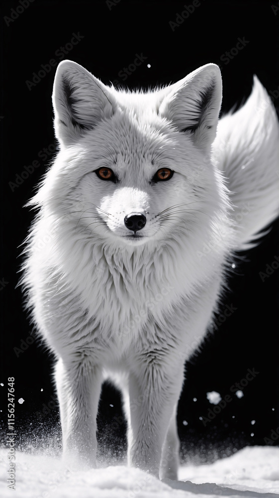 Naklejka premium Majestic Wild Wolf Walking Through Snow Captured in Black and White with Stunning Fur Detail in Pencil
