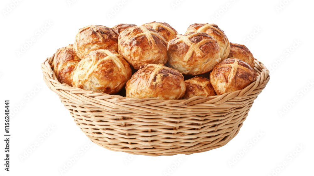 Basket with bread rolls, transparent background Basket with bread rolls, transparent background