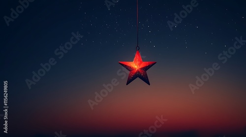 Illuminated Star Hanging Against Night Sky Background photo