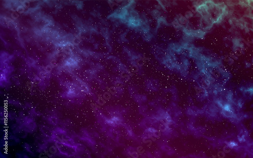 Galaxy background. Realistic cosmos with bright stars. Colorful starry nebula. Outer space with stardust. Universe texture with magic light. Fantasy gradient backdrop. Vector illustration.