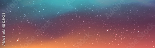 Nebula background. Shiny cosmic texture. Beautiful cosmos gradient. Bright starry galaxy. Space wallpaper with stardust effect. Glowing color universe. Vector illustration.