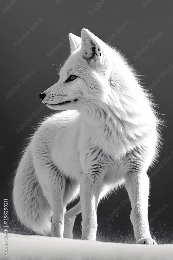 Obraz premium Detailed Black and White Sketch of a Wild Wolf Walking Through Snow with Majestic Fur and Eyes