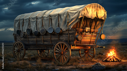 Wallpaper Mural classic chuckwagon with wooden wheels and canvas cover, set against dramatic sky, evokes sense of adventure and nostalgia Torontodigital.ca